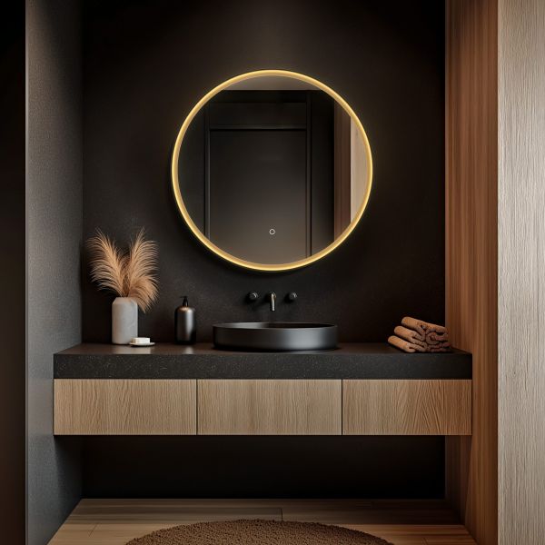 Luxor Illuminated Mirror - Matte Black & Gold